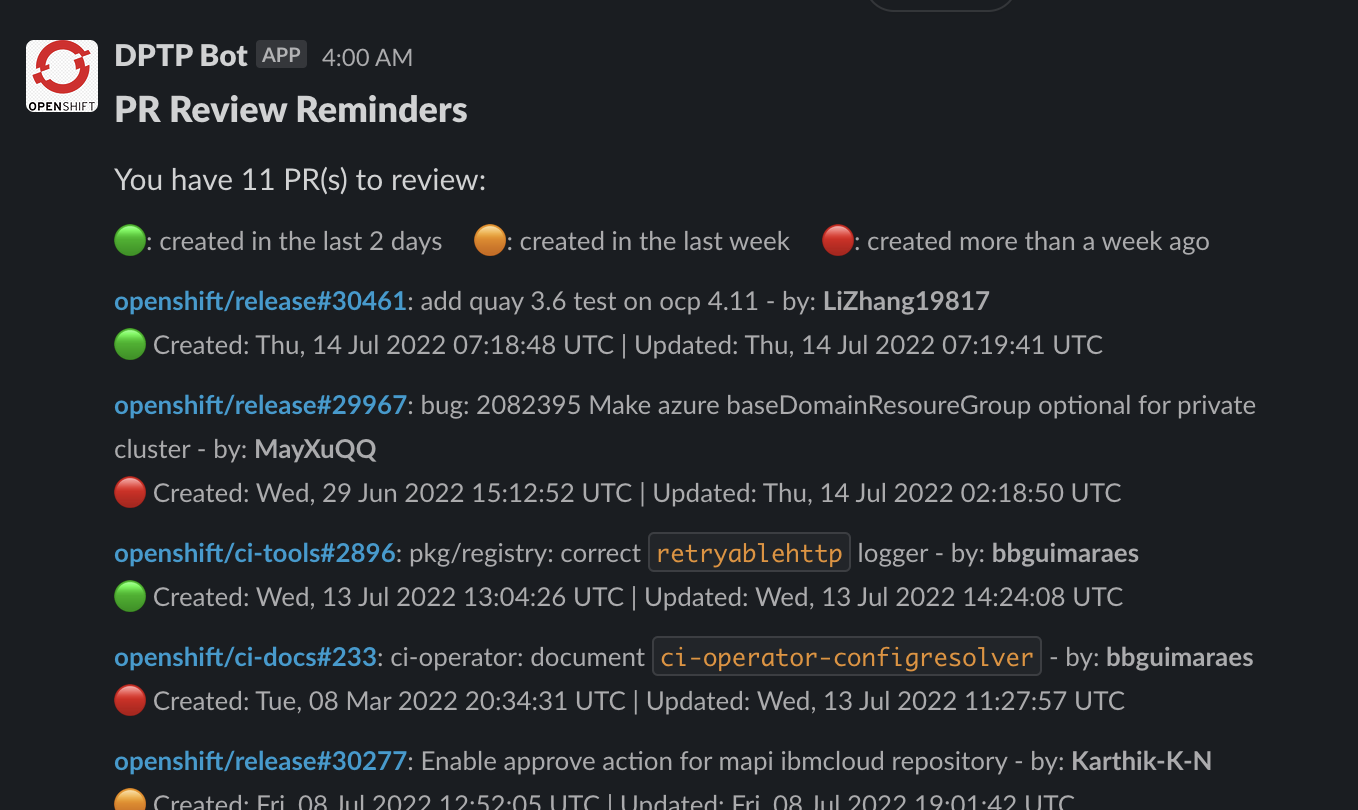 PR Review Reminders